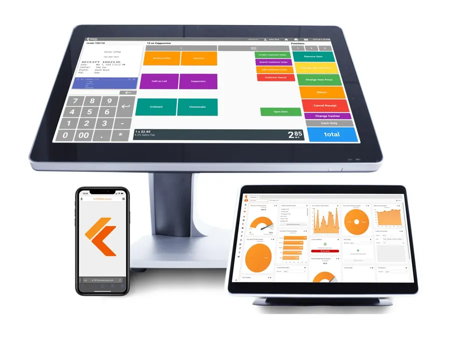 KORONA POS system and business management screens